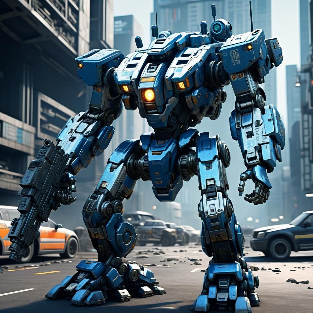 Futuristic Police Mecha with Guns in 3D Render