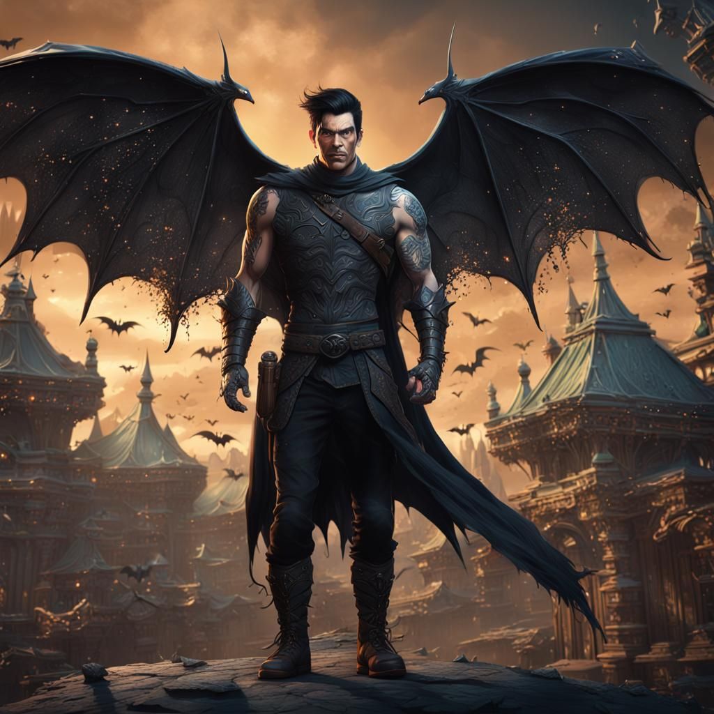 Fantasy Man with Bat Wings Digital Painting