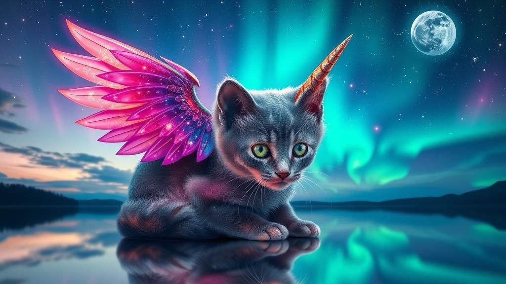 Galaxy Kitten with Phoenix Wings and Unicorn Horn