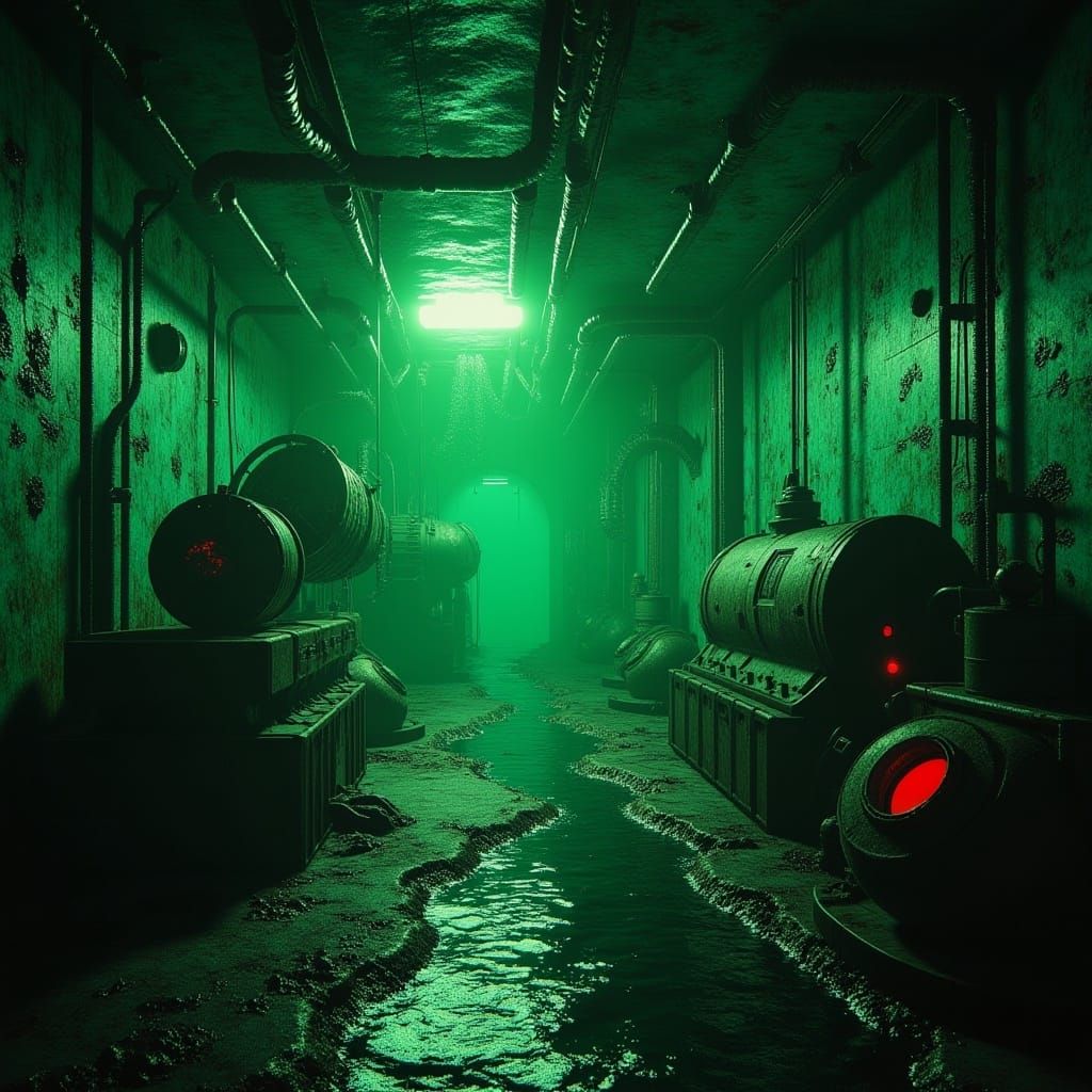 Creepy Underwater Research Facility in 80s Horror Style