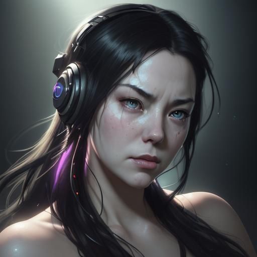 Emotional Portrait with Headphones, Hyperdetailed Digital Ar...