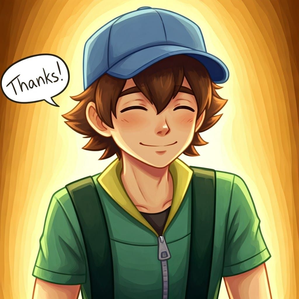 A Comforting Pokémon Trainer's Smile in Watercolor Style