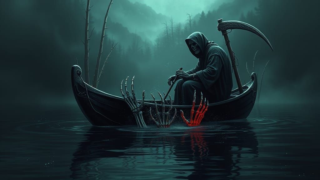 Grim Reaper's Gothic Journey on Dark Waters