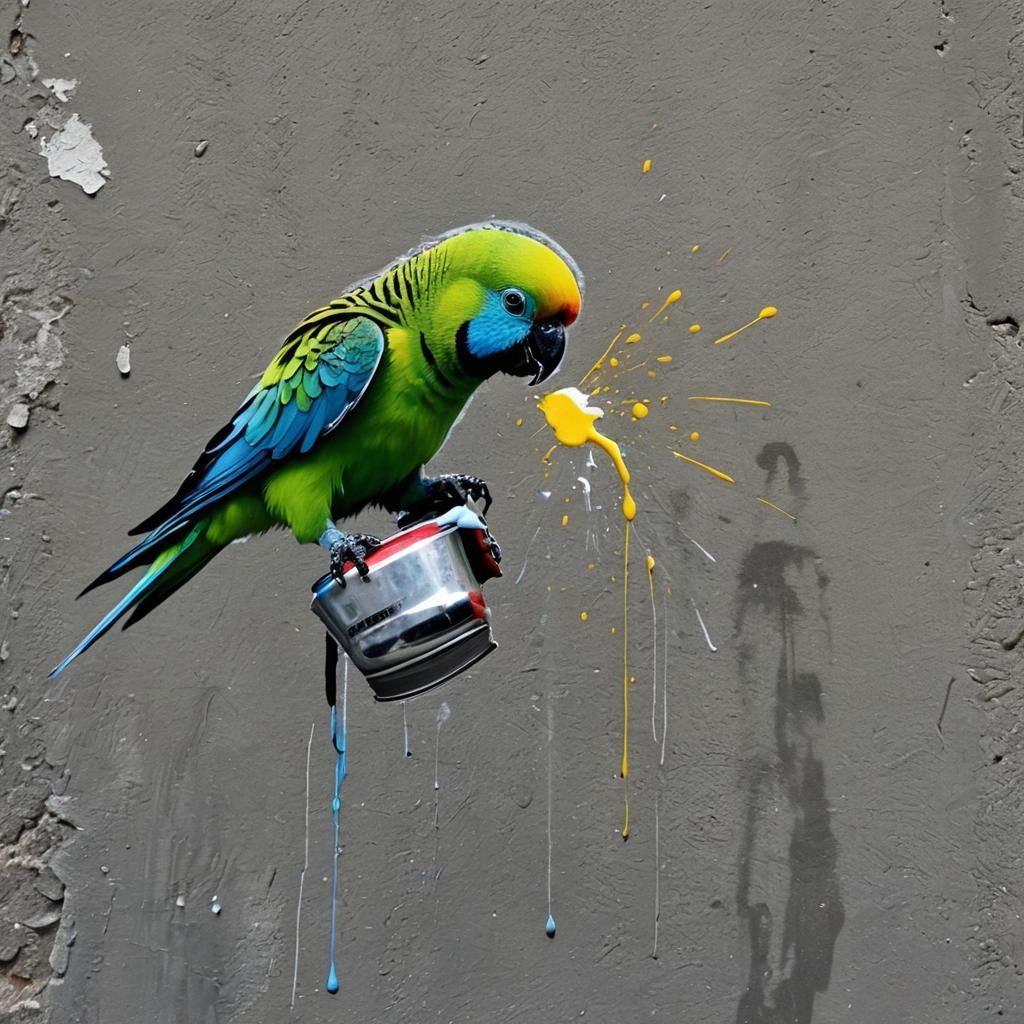Parakeet Steals Spray Paint: Urban Street Art