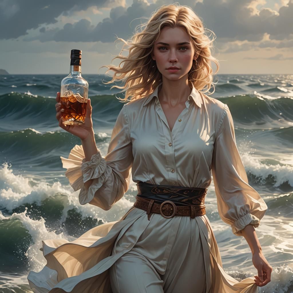 Woman with Whiskey Bottle, Cinematic Digital Art