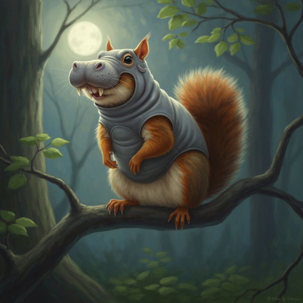 Squirrel in Hippopotamus Costume in Moonlit Forest