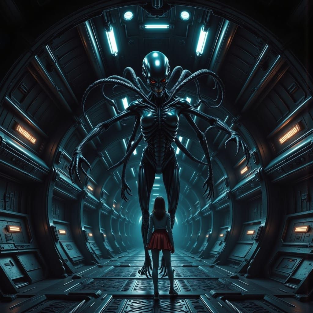 Queen Xenomorph Enters Spaceship in Deep, Realistic Horror