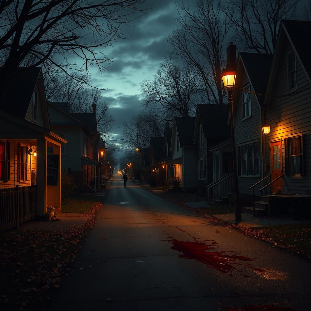 Eerie Small Town Street at Dusk