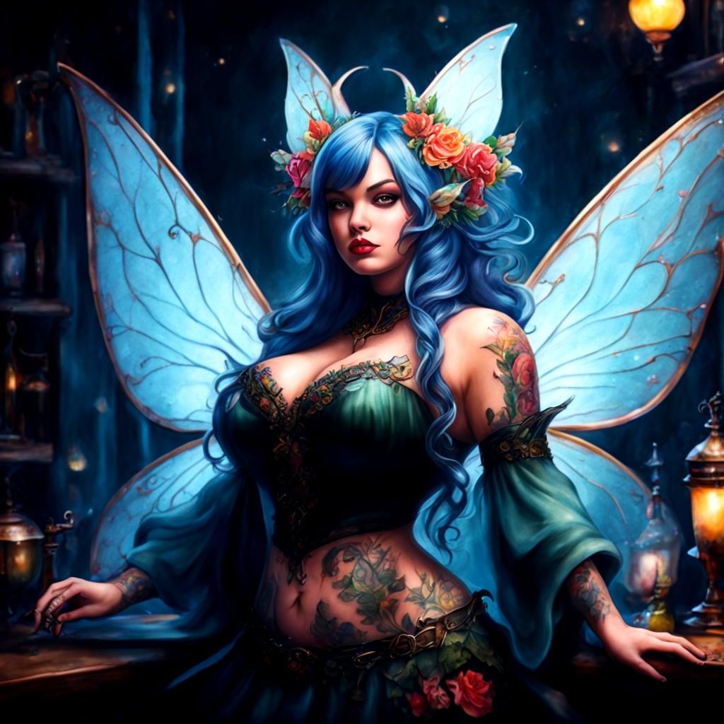 Tattooed Fairy Portrait in Dark Fantasy Style