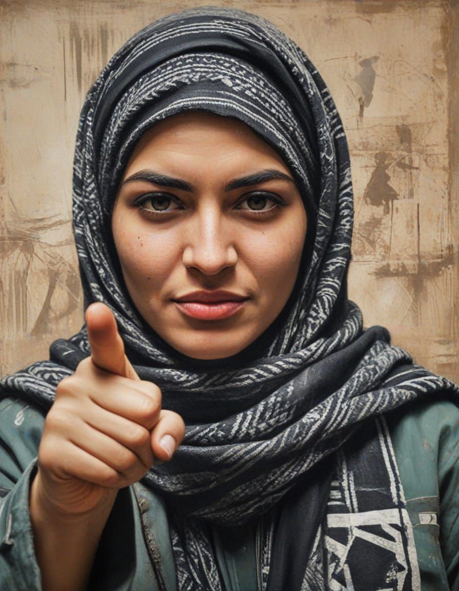 Palestinian Woman Fistbump in Moody Oil Painting Style