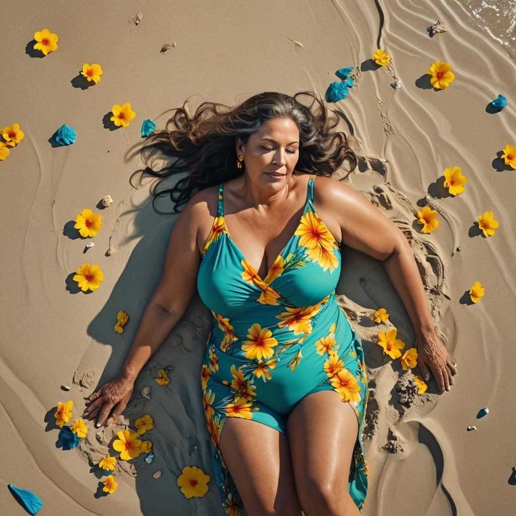 Sensual Woman on Rio Beach in Digital Painting Style