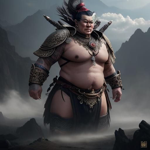 Realistic Indonesian Man with Topknot in Fantasy Style