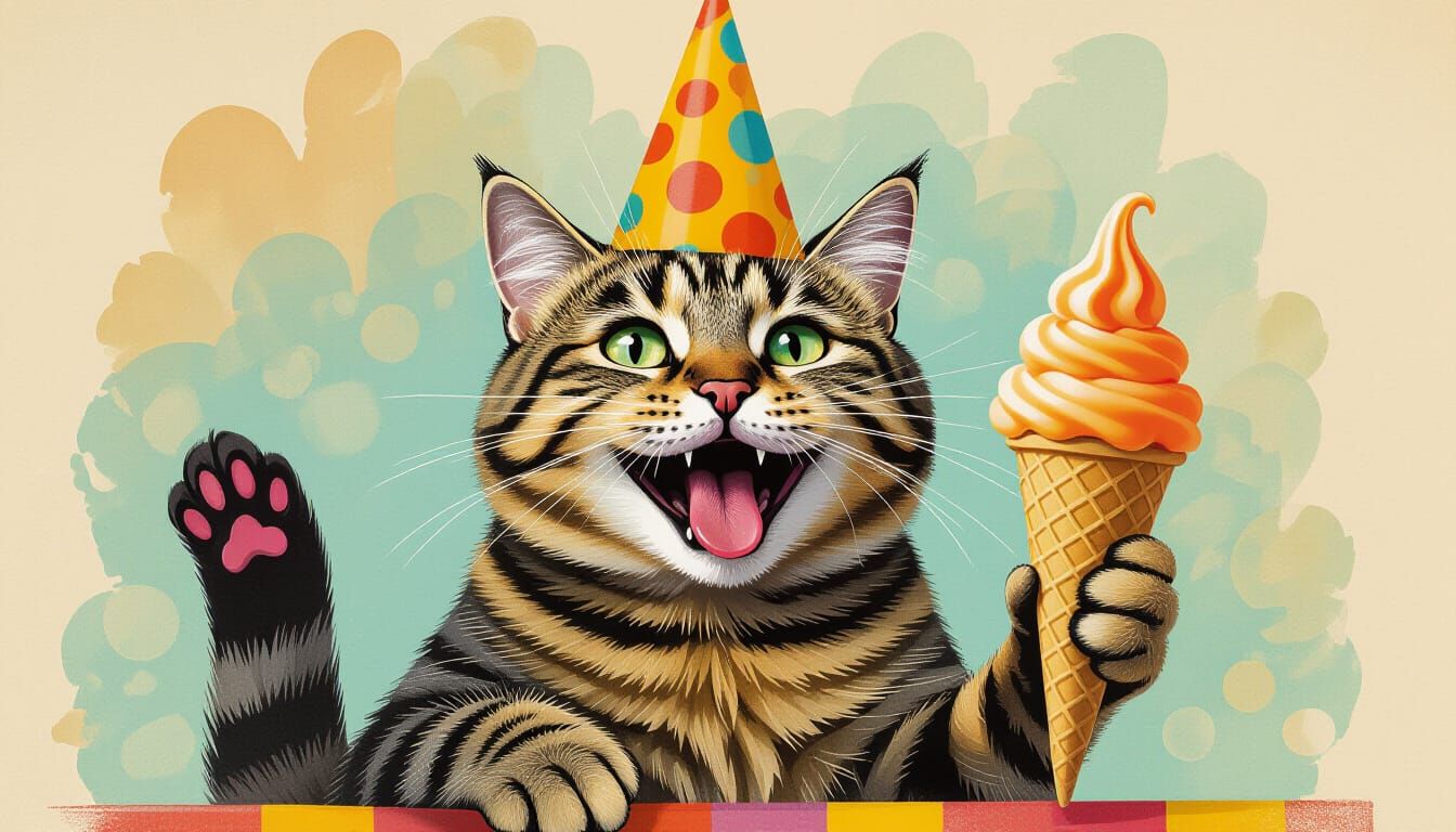 Caterpillar Ready to Eat Ice Cream in Collage Style