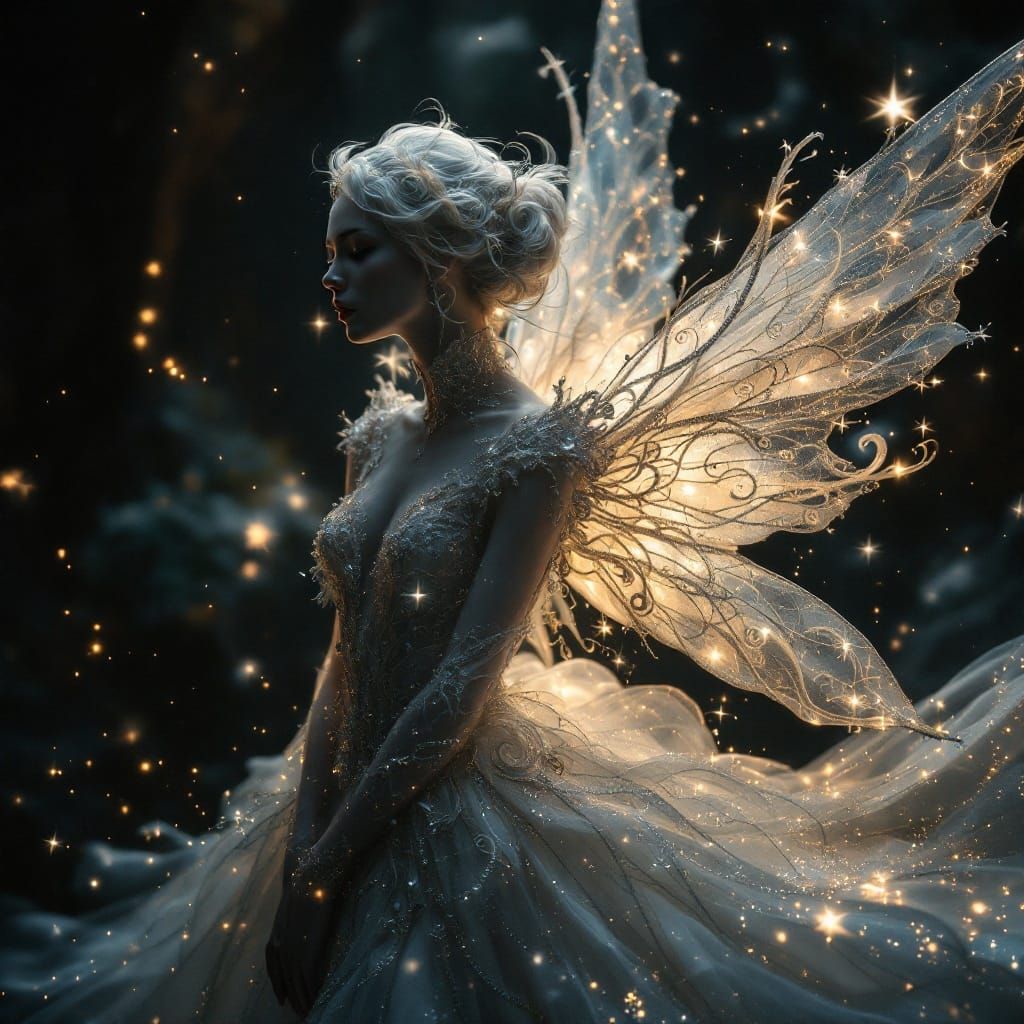 Celestial Guardian in Iridescent Gown with Crystal Wings