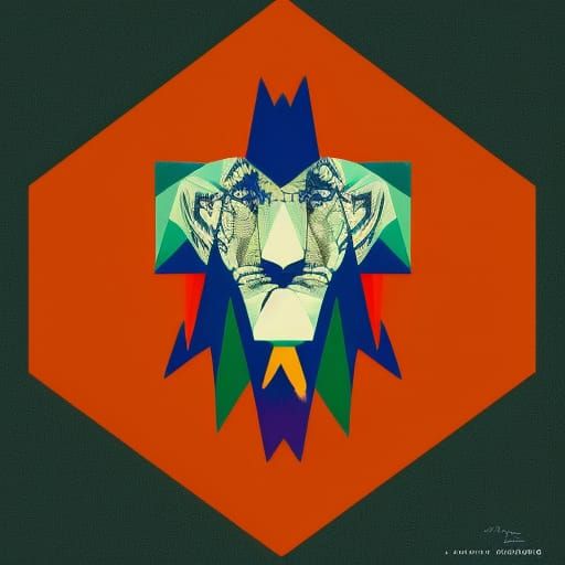 Geometric Pop Art Lion in Digital Screen Print