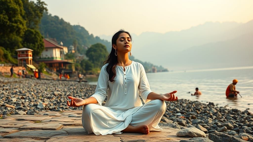 Serene Indian Goddess in Golden Light