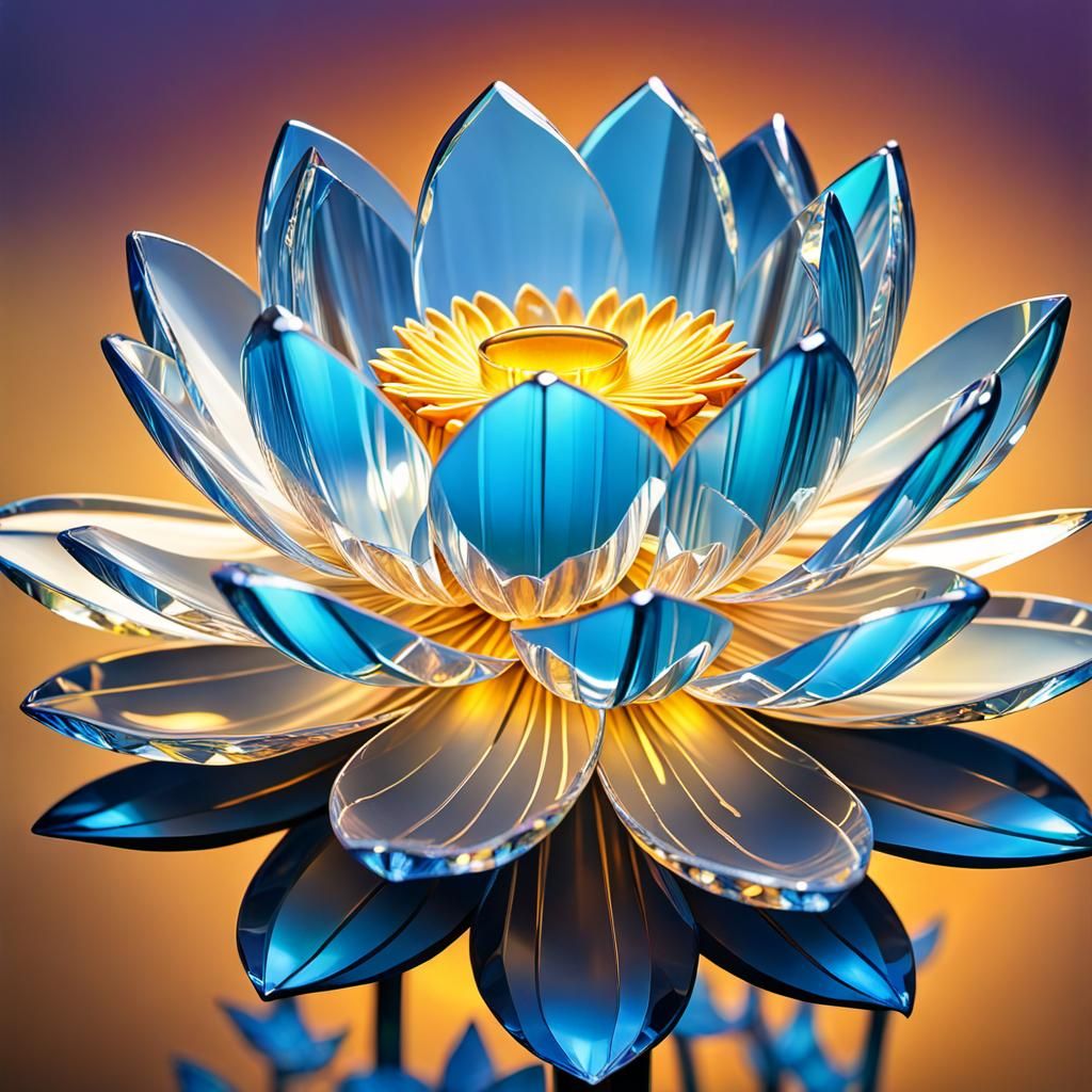 Refractive Lead Crystal Lotus Flower in Golden Hour