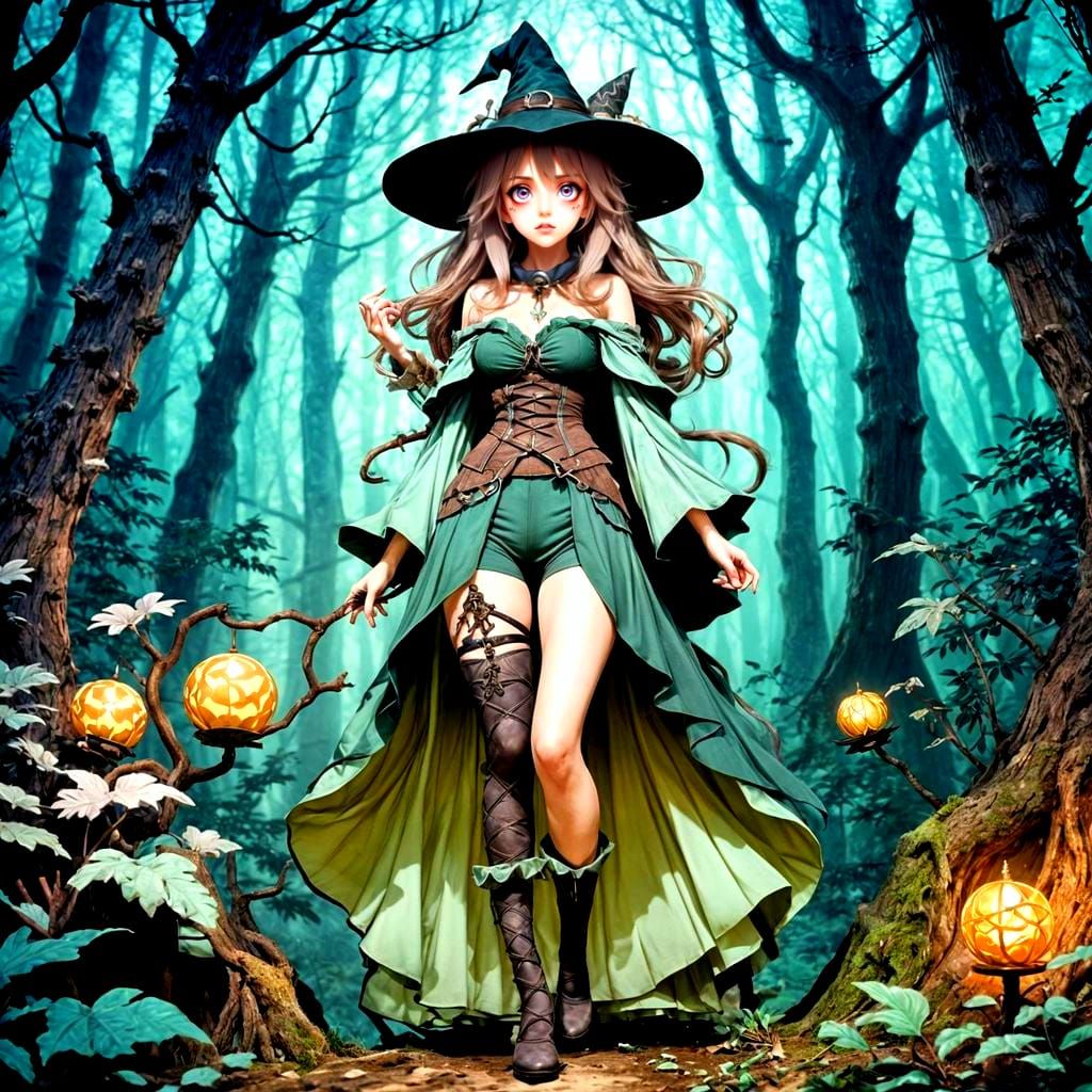 Whimsical Fantasy Witch in Pastel Earth Tones