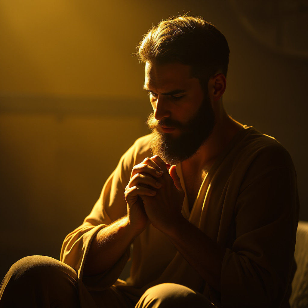 Contemplative Man in Golden Light, a Cinematic Painting