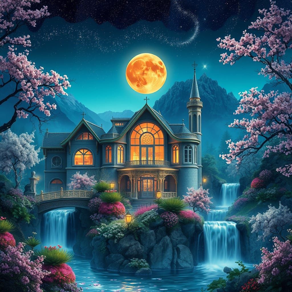 Spring waterfall landscape