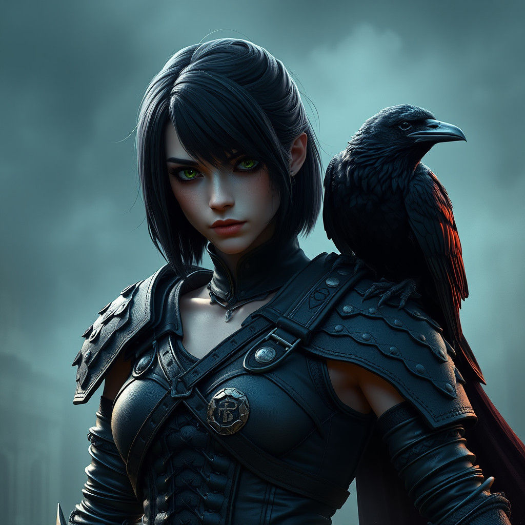 Heroic Warrior with Raven, Fantasy Concept Art