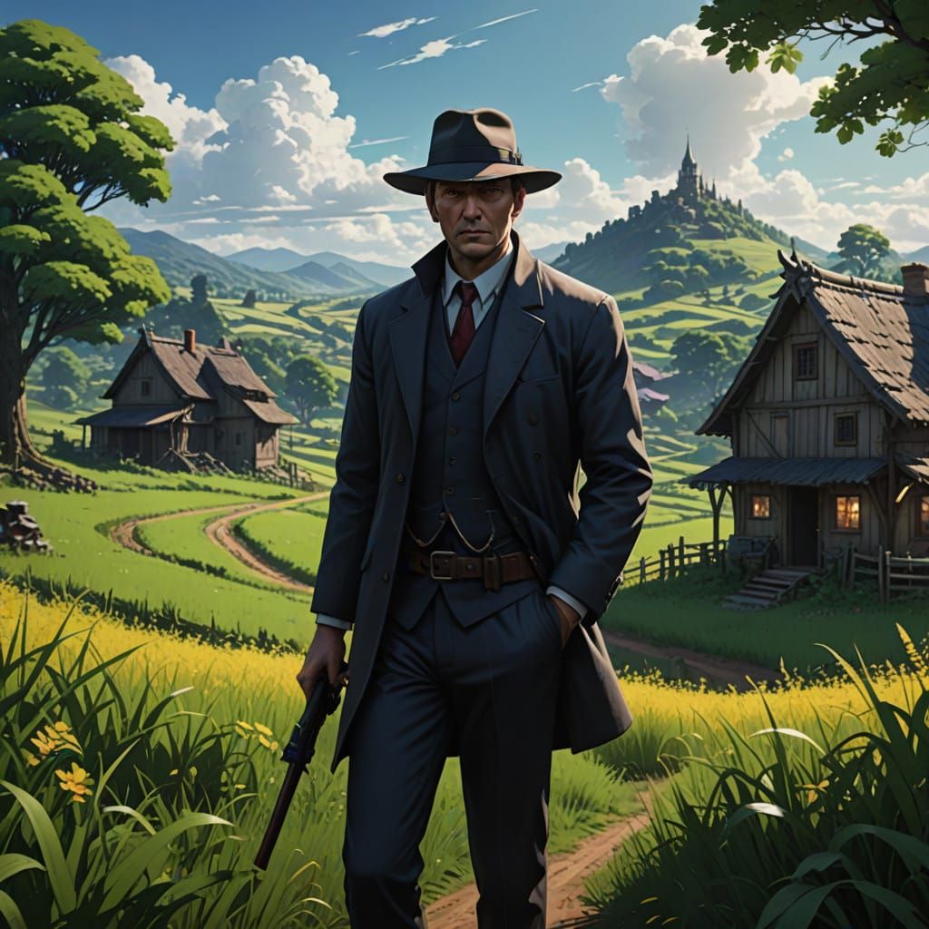 Surreal Countryside Epic in 3D Anime Style