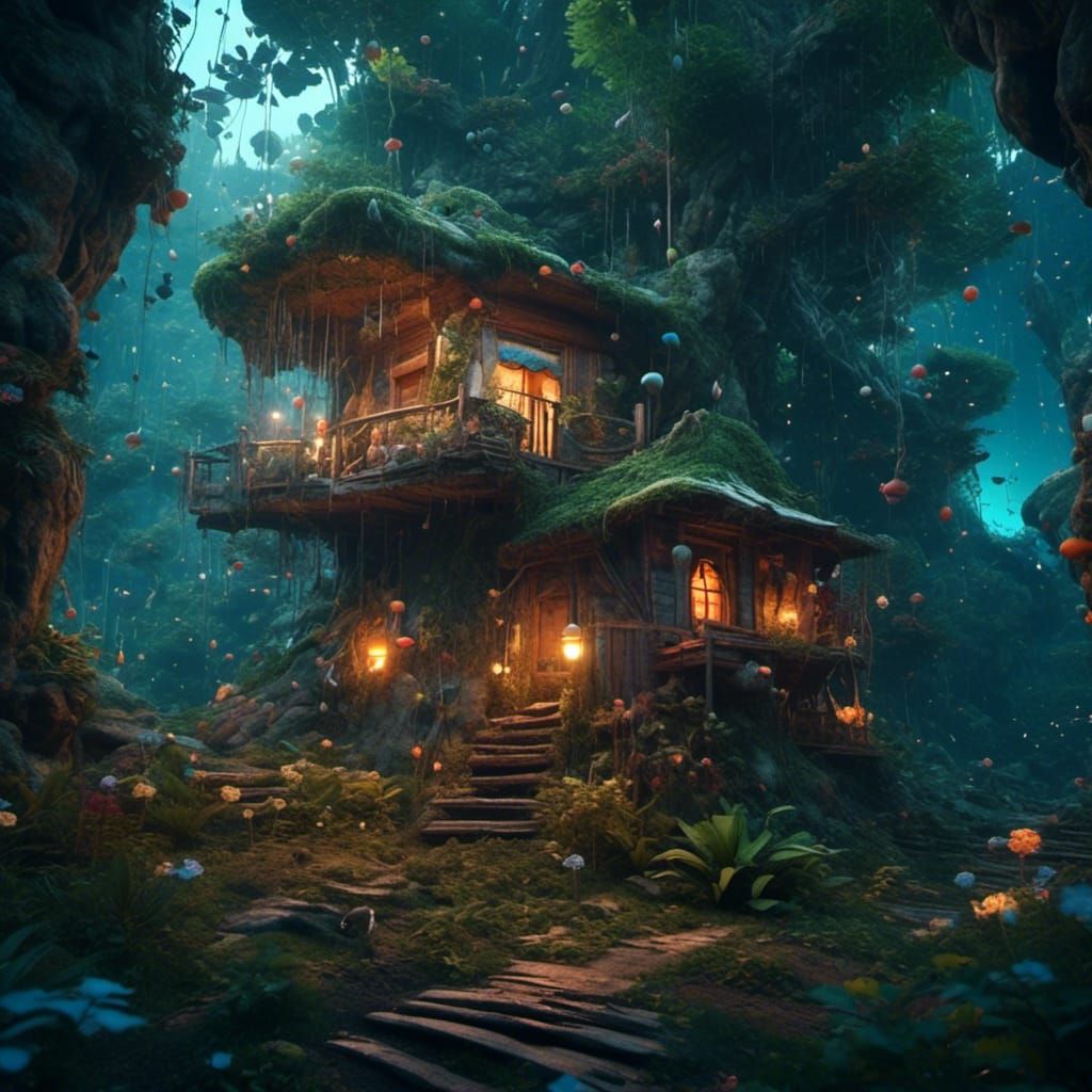 Cozy Jungle Cabin: Detailed Matte Painting