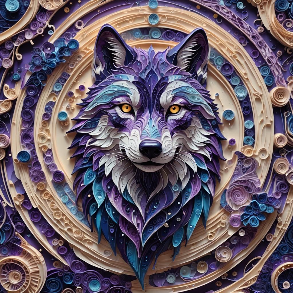 Luminescent Wolf in Mixed Media with 3D Elements