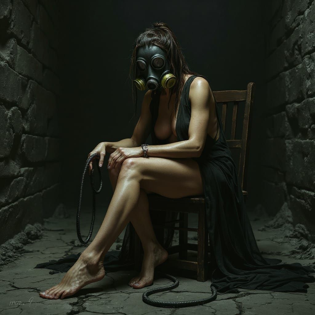 Eerie Dungeon Woman with Whip in Dark Setting