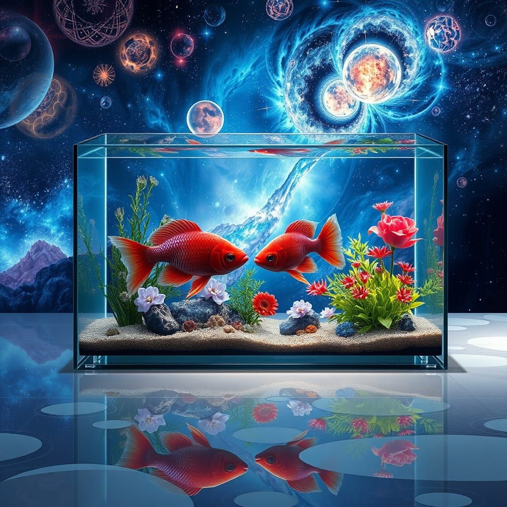 Vibrant Aquarium Scene in Cosmic Dreamlike Atmosphere