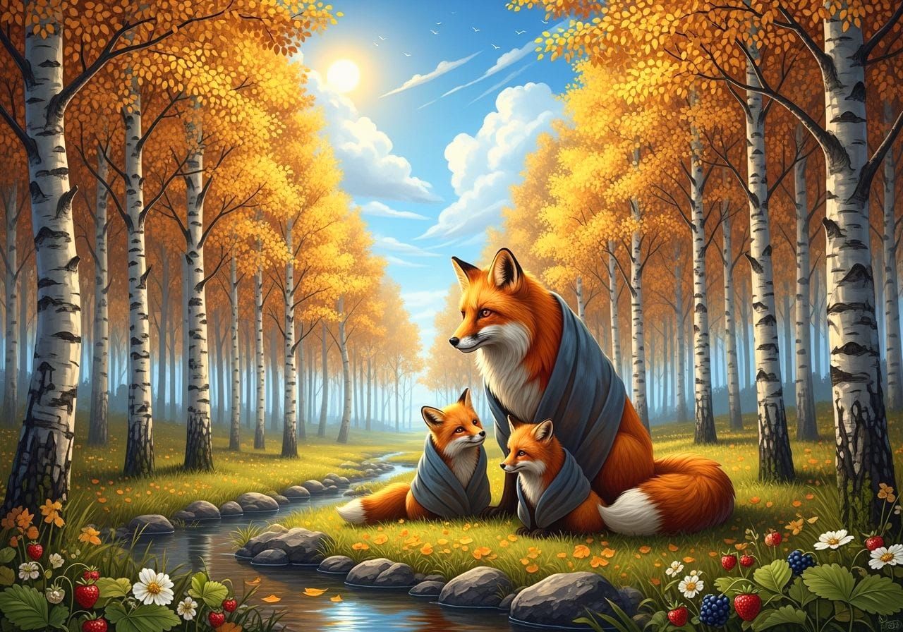 Regal Fire Foxes Observe Autumn's Arrival