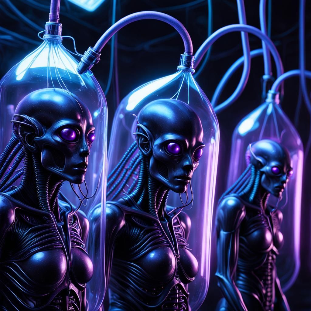 Bioluminescent Alien Hybrids in a High-Tech Lab