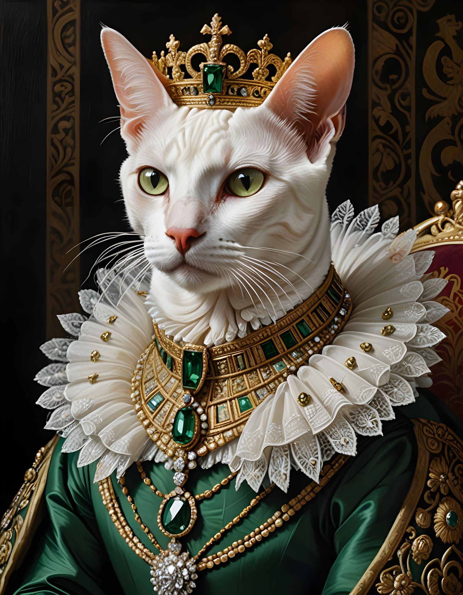 Sphinx Cat as Queen Elizabeth I in Regal Attire