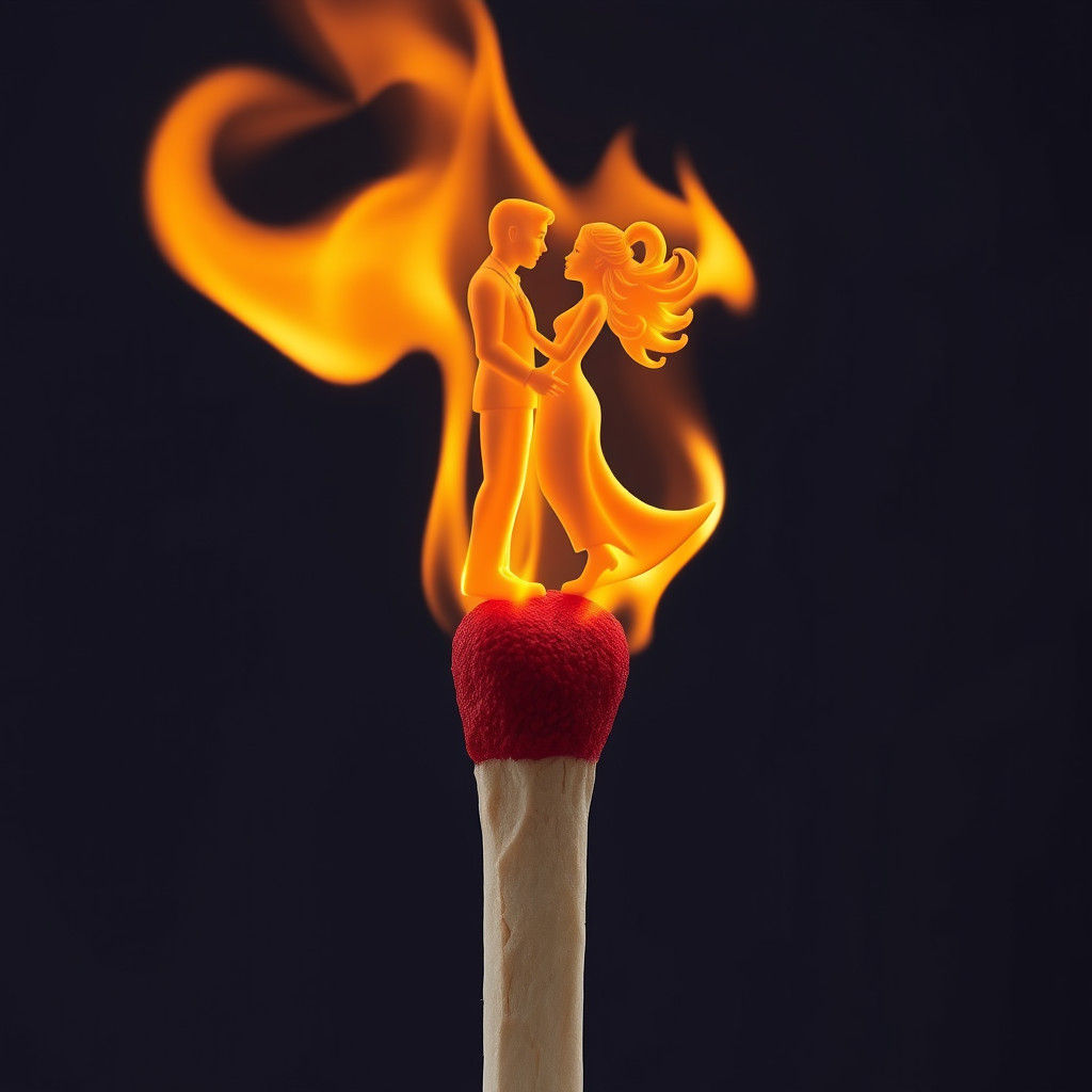 Fiery Couple Dancing on Burning Match Head