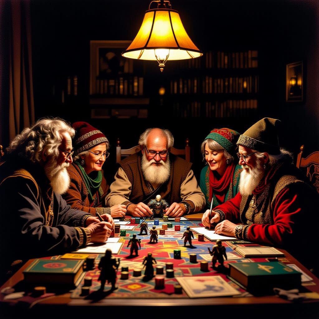 Elderly Friends Play D&D in Renaissance Style