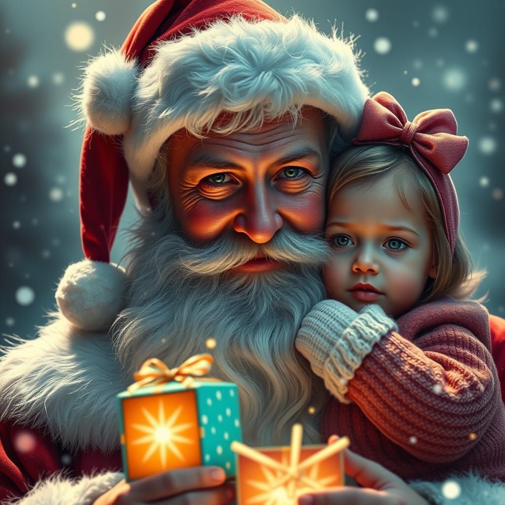 Santa Claus Celebrates Christmas with Two Girls in Vibrant 8...