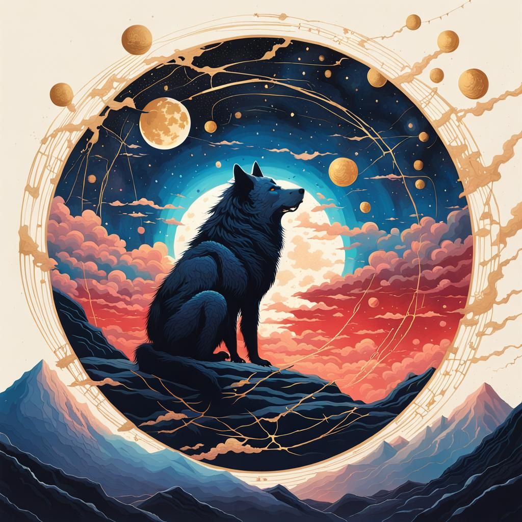Cosmic Kintsugi Lycanthrope Festival: Dreamlike Digital Art