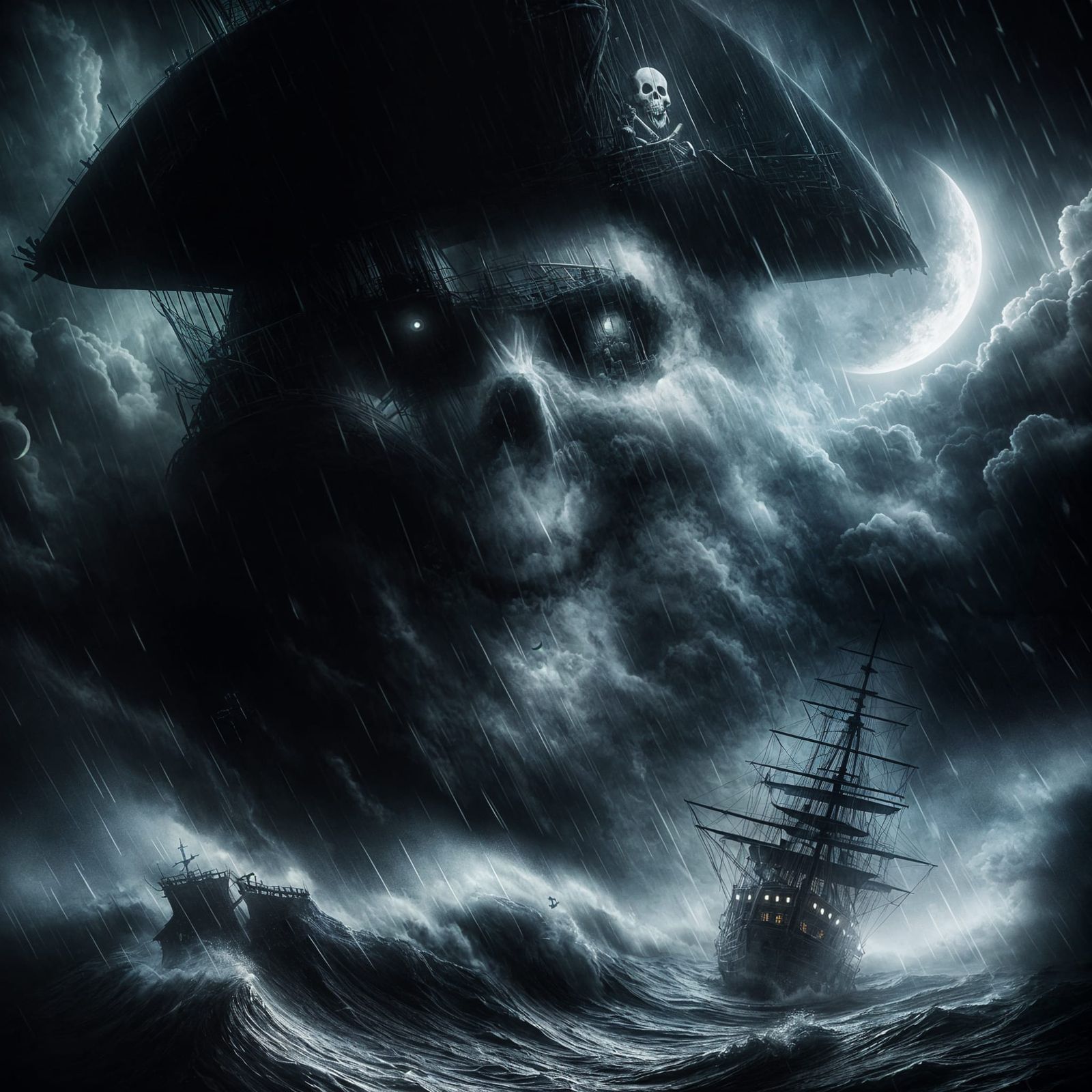 Ominous Ghost Pirate Ship in Stormy Night
