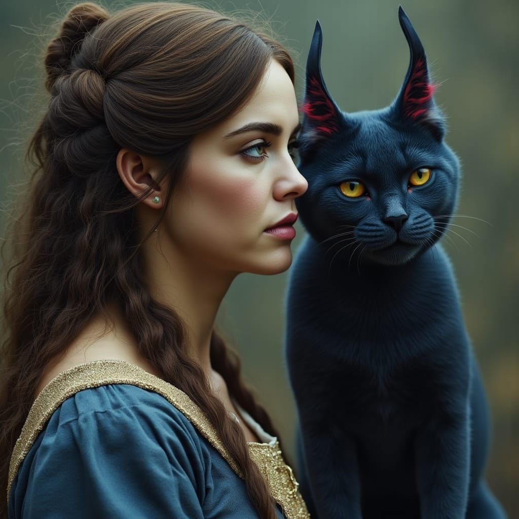 Medieval Actress Summons Indigo Demon in Digital Art Style