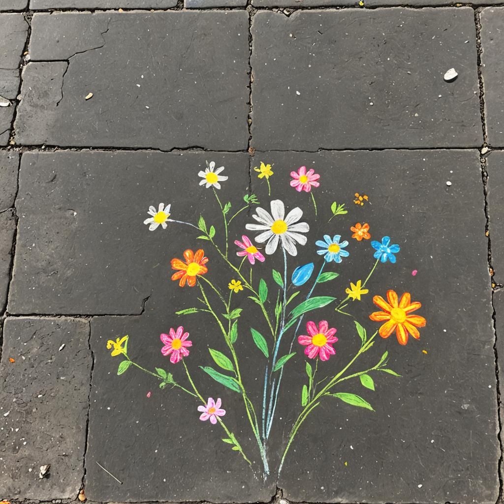 Chalk Street Art: Child's Flower Drawing