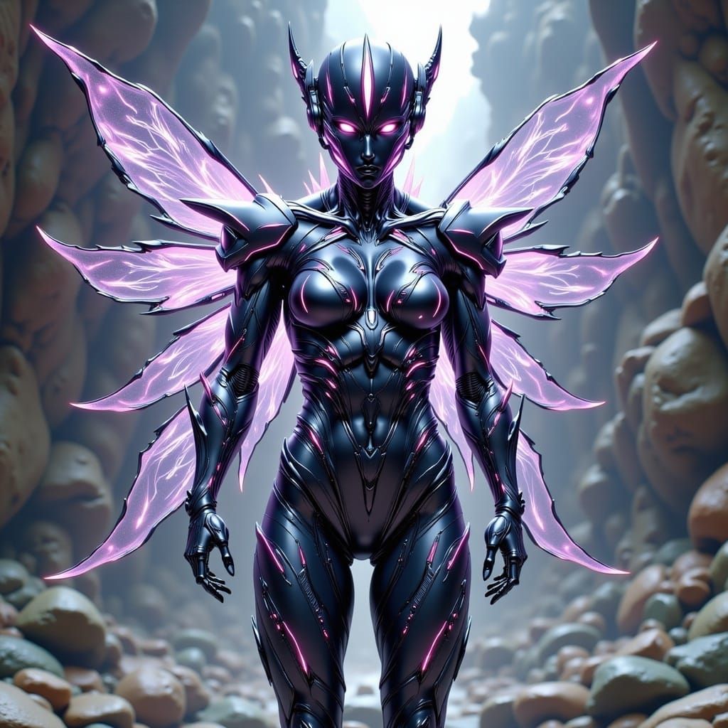 Ethereal Warrior in Cyberpunk Armor