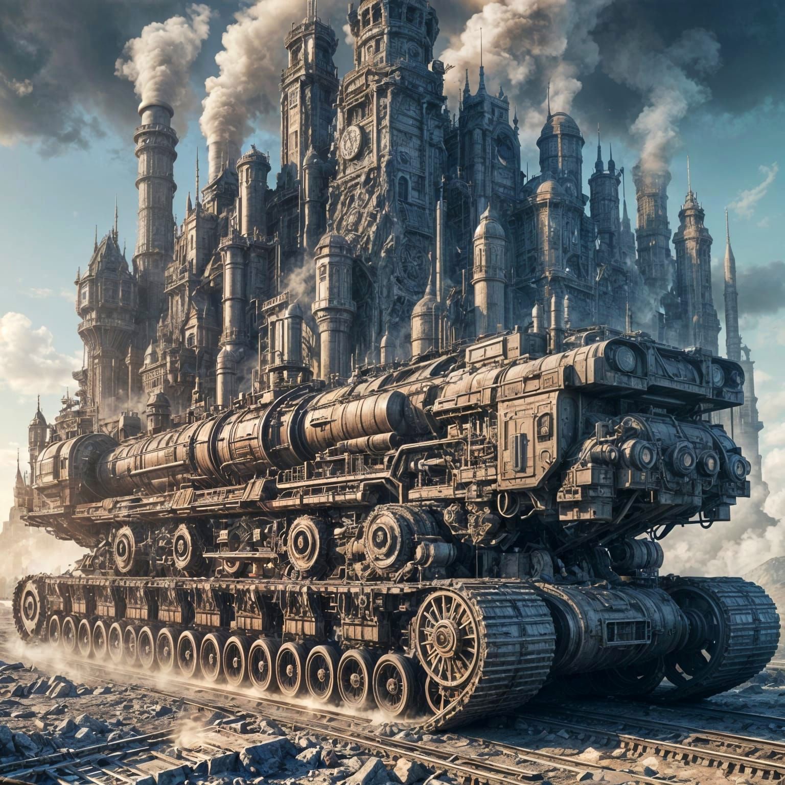 Mobile City on Tracks: Detailed Matte Painting