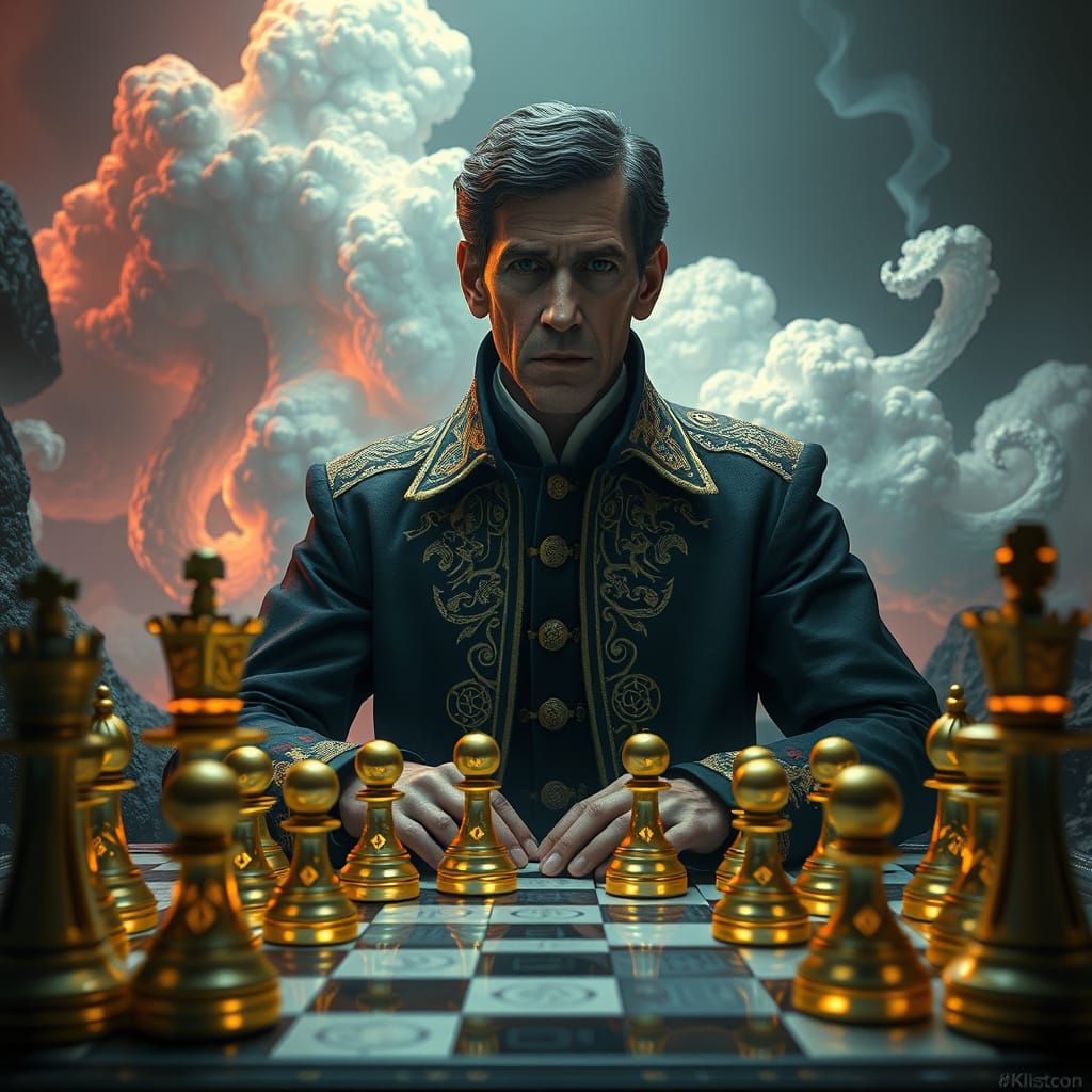 Regal Chessmaster in Dreamlike Landscape