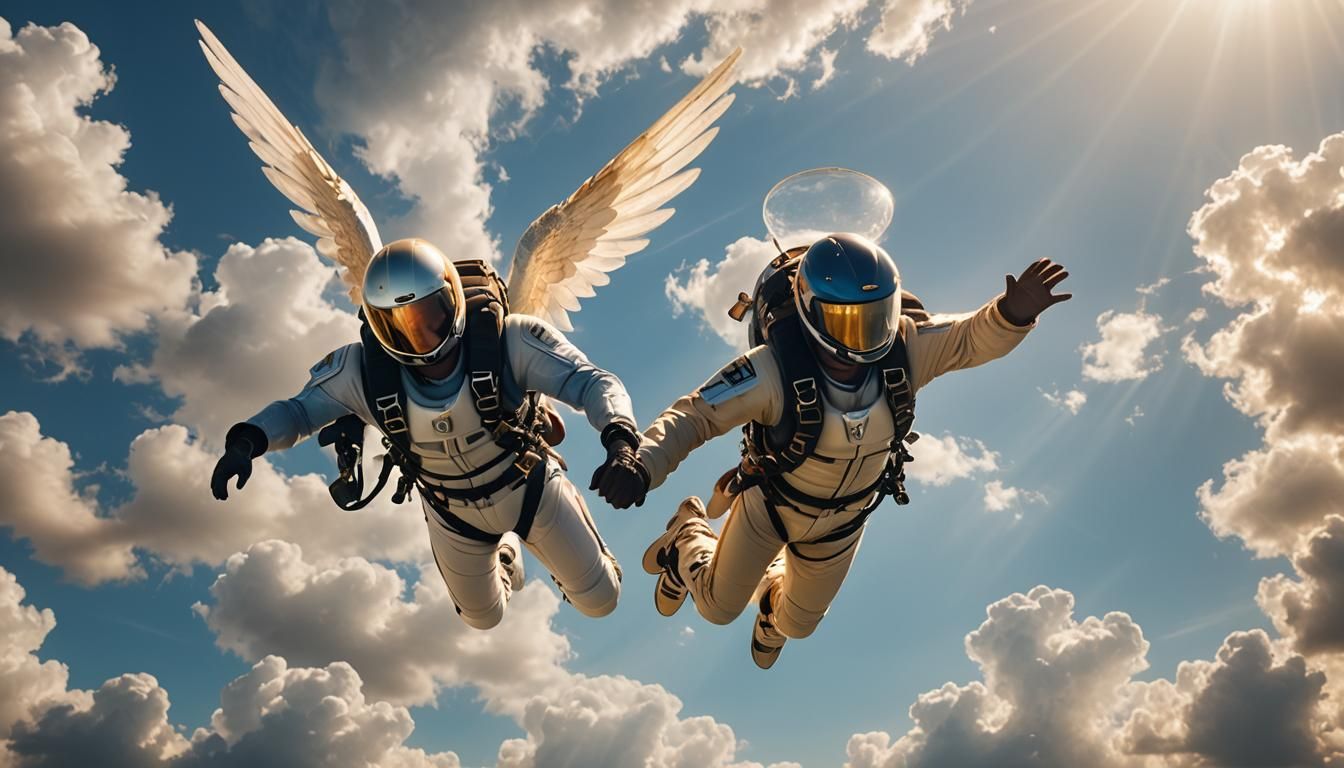 Angel and Skydiver: Cinematic Freefall in Golden Light