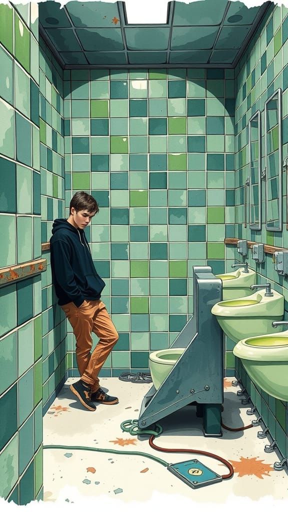 Gritty Watercolor Portrait of a Teenager in a Forgotten Boys...