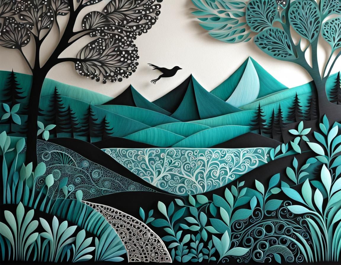 Aqua Zentangle Paper-Cut Art