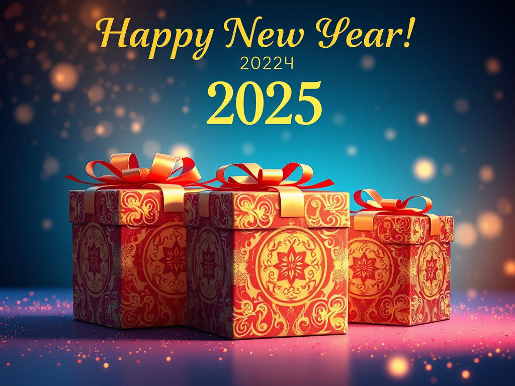 Happy New Year 2025: Ornate Gift Boxes in 8K