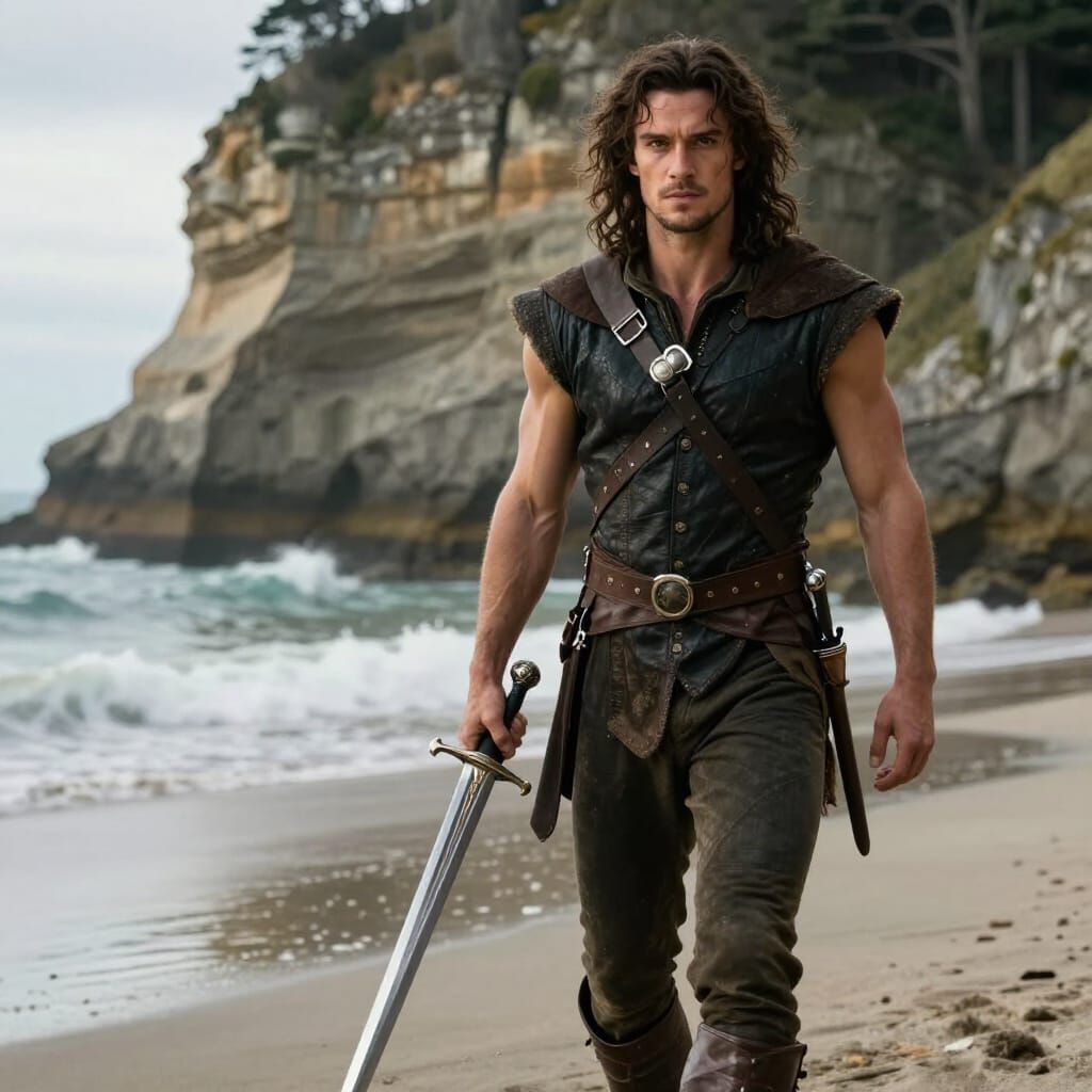 Prince Caspian Wields Sword on Cathedral Cove Beach