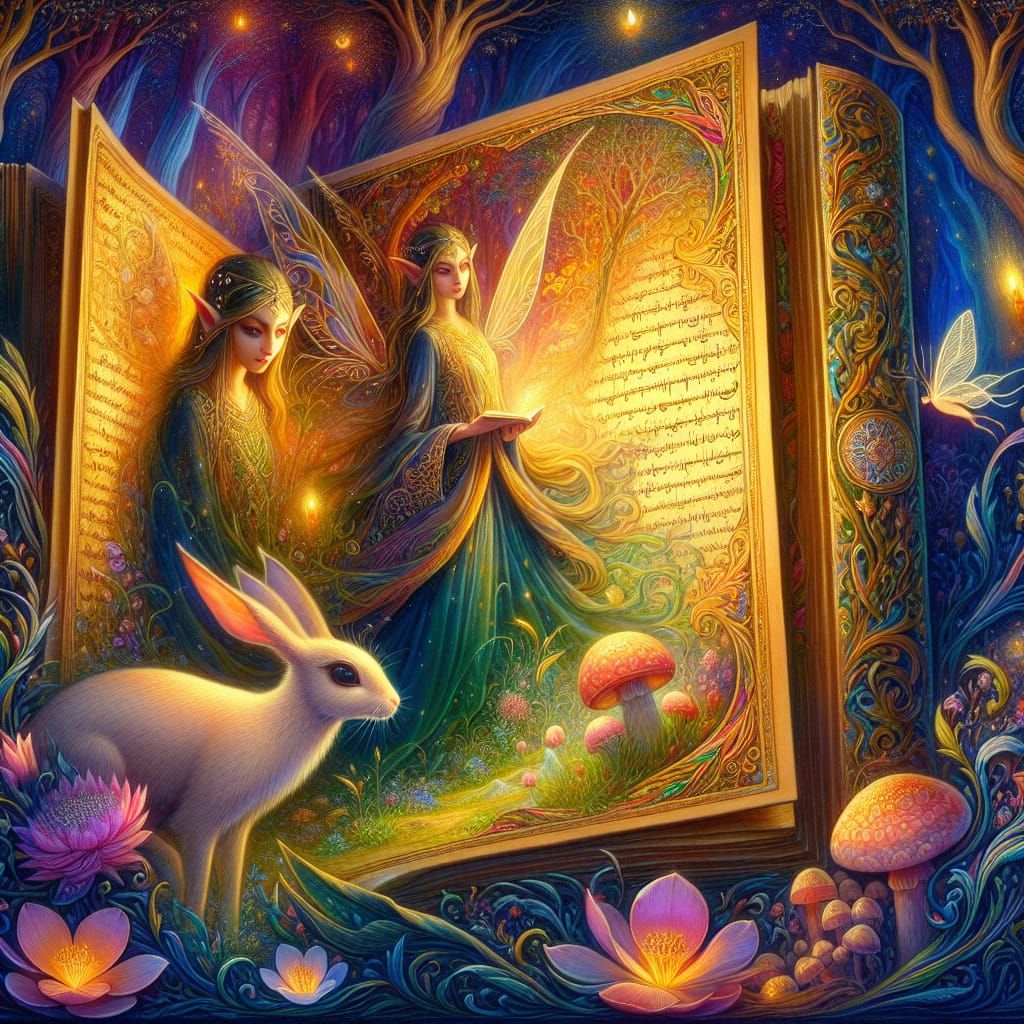 Magical Forest Blooms in Pre-Raphaelite Style