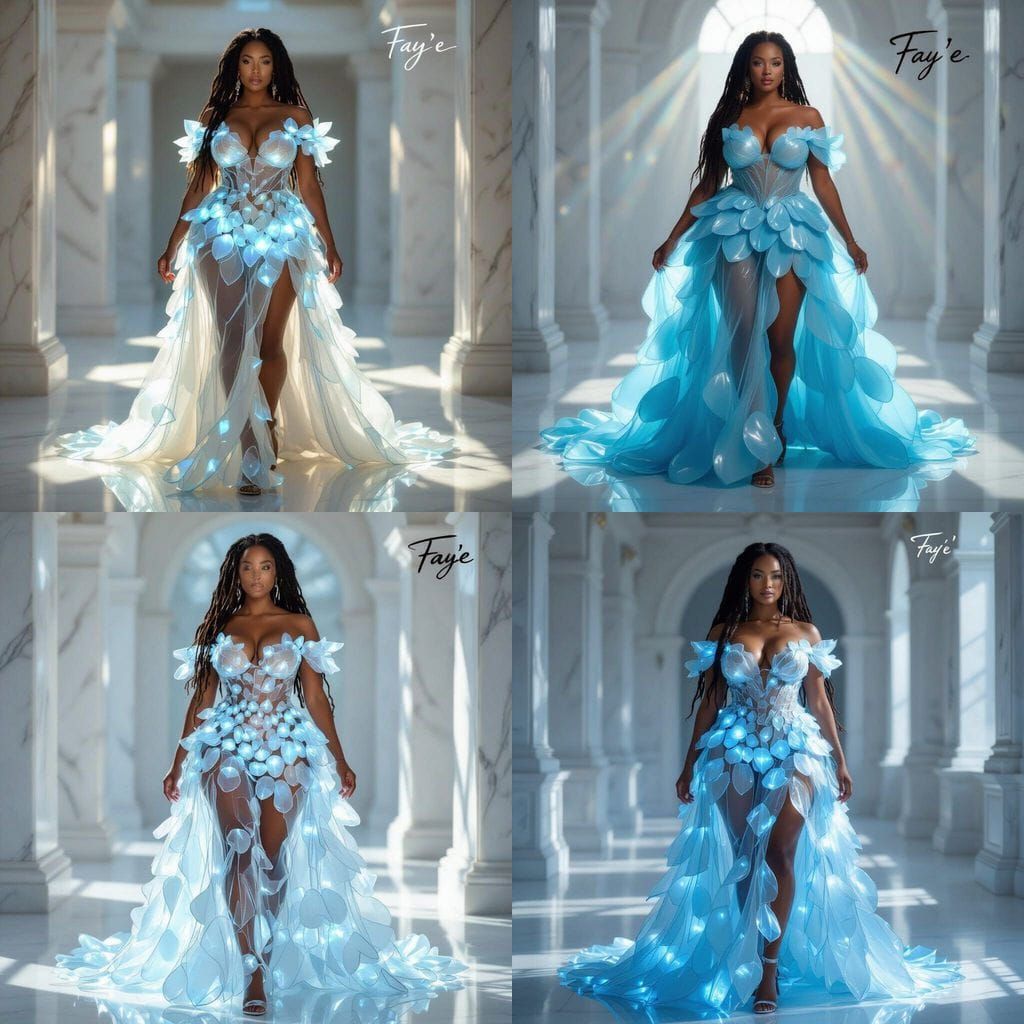 African American Woman in Glowing Glass Gown